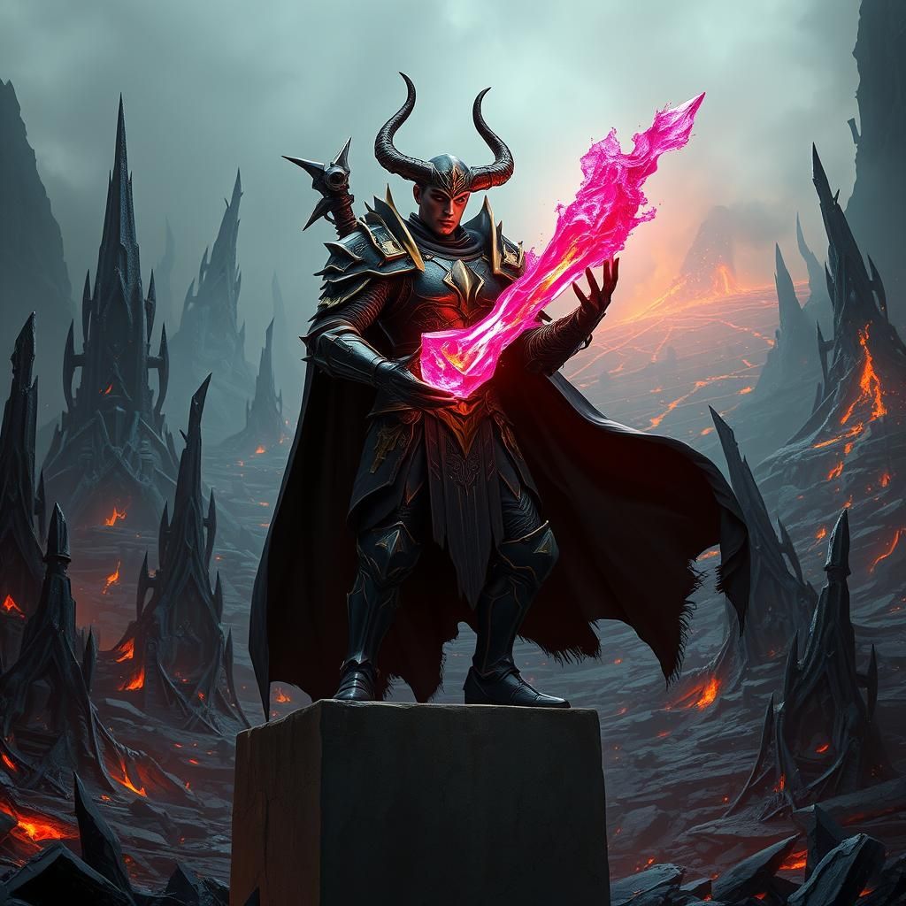 Demonic Knight with Crystal in Dark Fantasy Realm