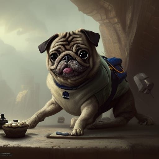 Ugly-Cute Pug in Dark Fantasy Style