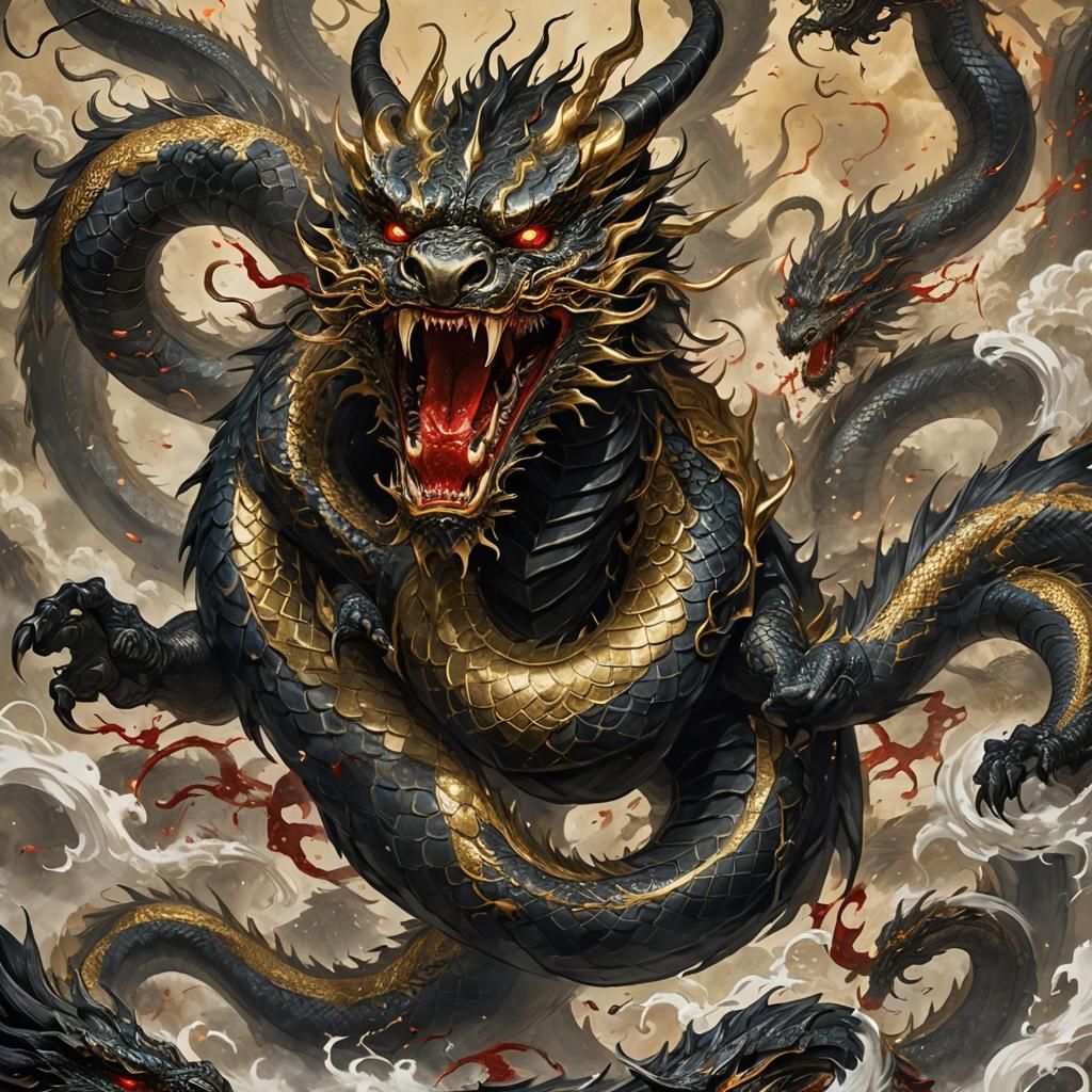 Dragon Transformation with Golden Patterned Scales