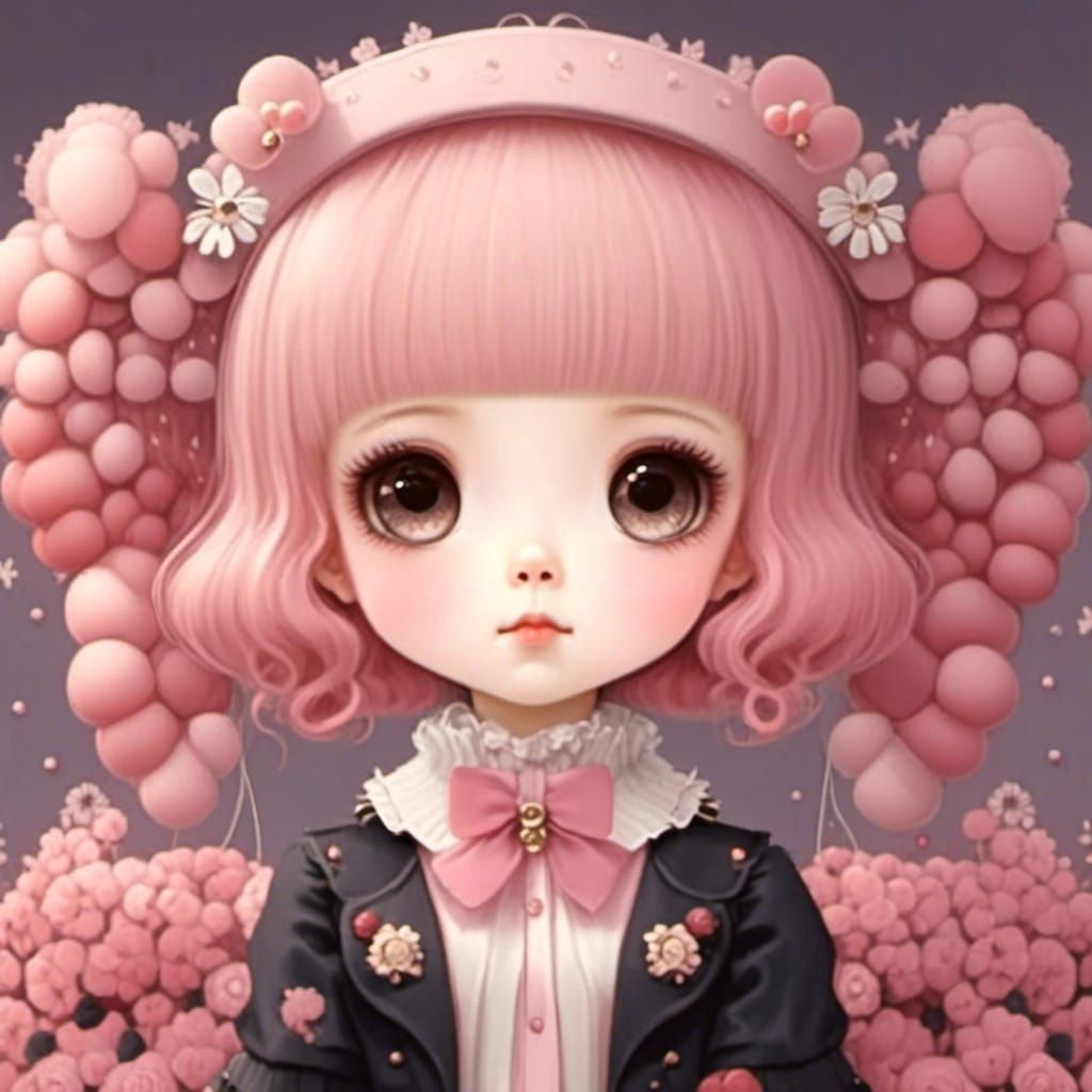 Cute 2D Cartoon Girl in Kawaii Style