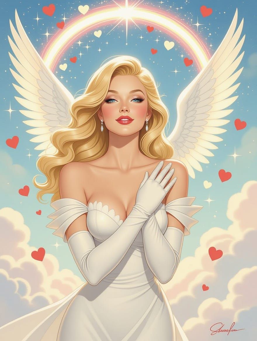 Celestial Love Angel in Vintage Pastel Art