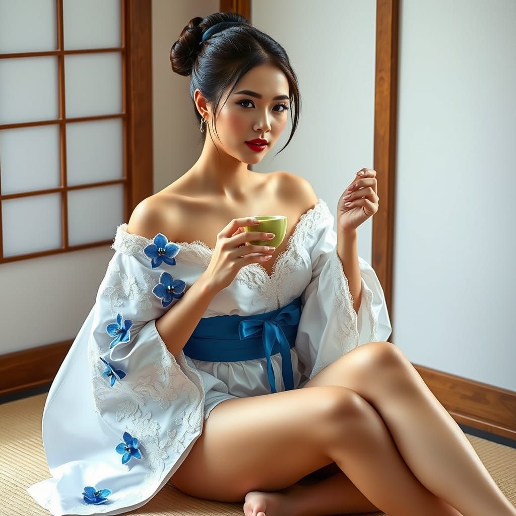 Japanese Woman in Kimono: Art Nouveau Fantasy Portrait