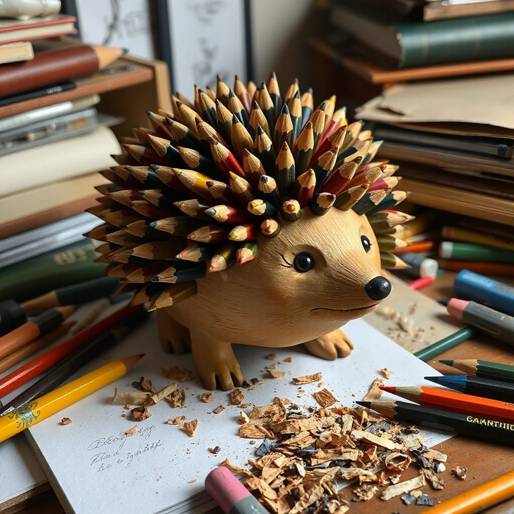 Pencil Hedgehog Sculpture in Beatrix Potter Style