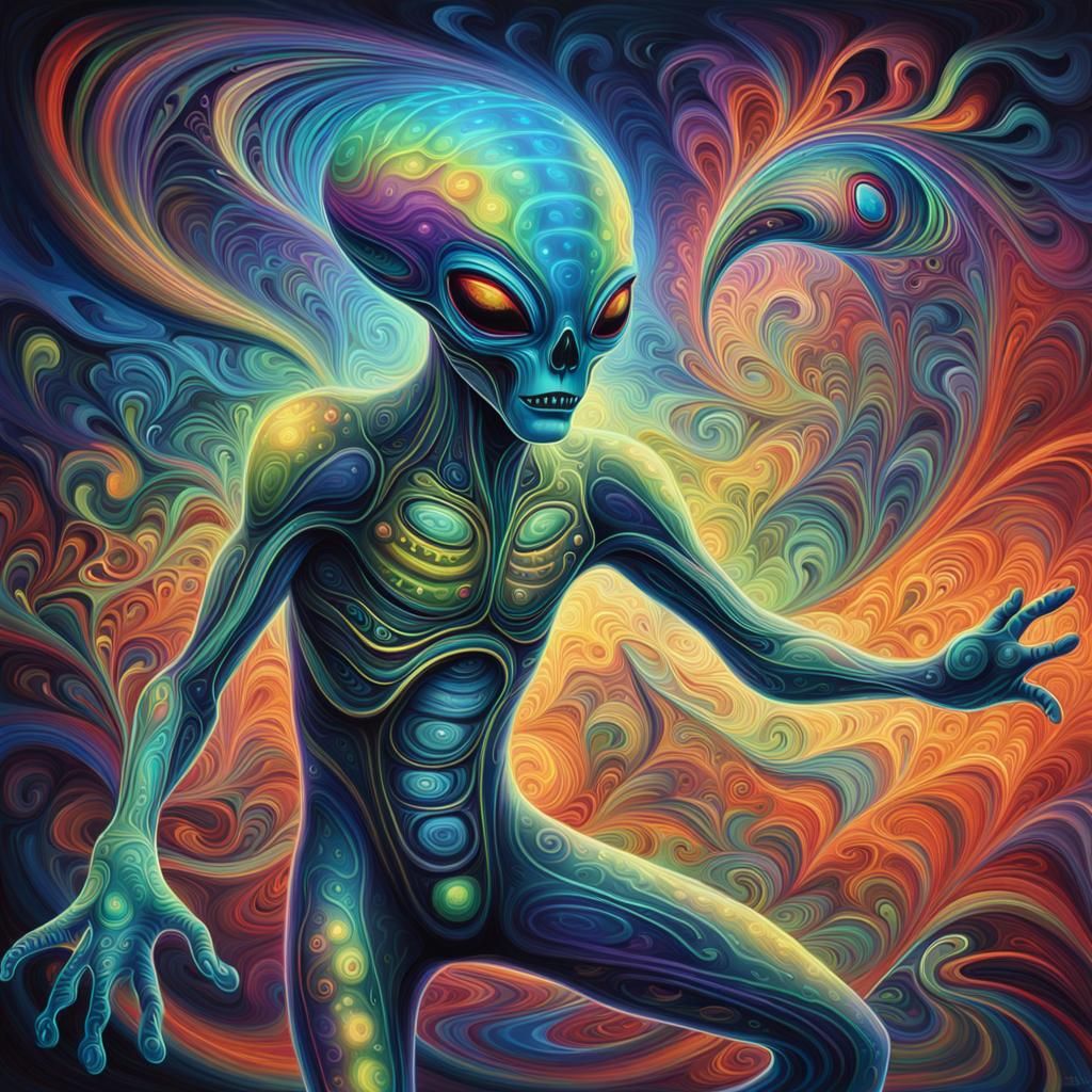 Joyful Alien Dances in Psychedelic Pop Art