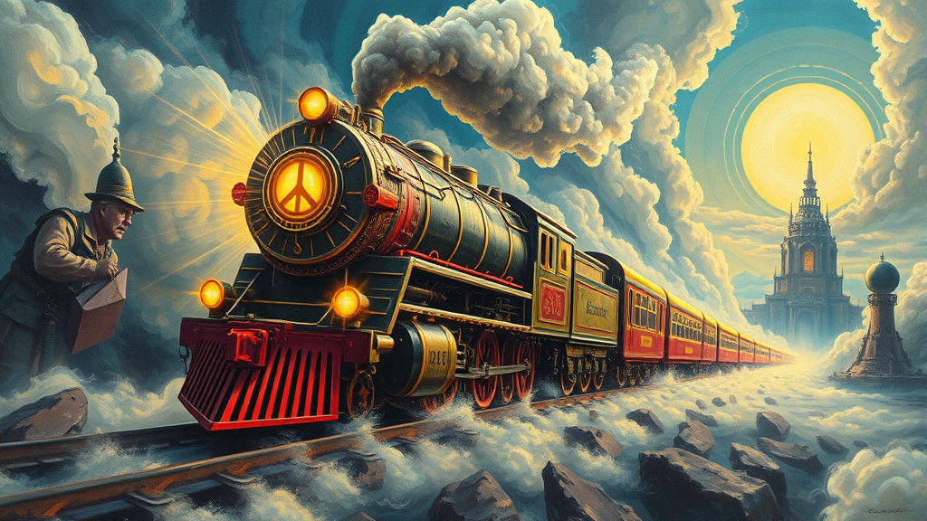 Majestic Peace Train in Surrealist Dreamscape