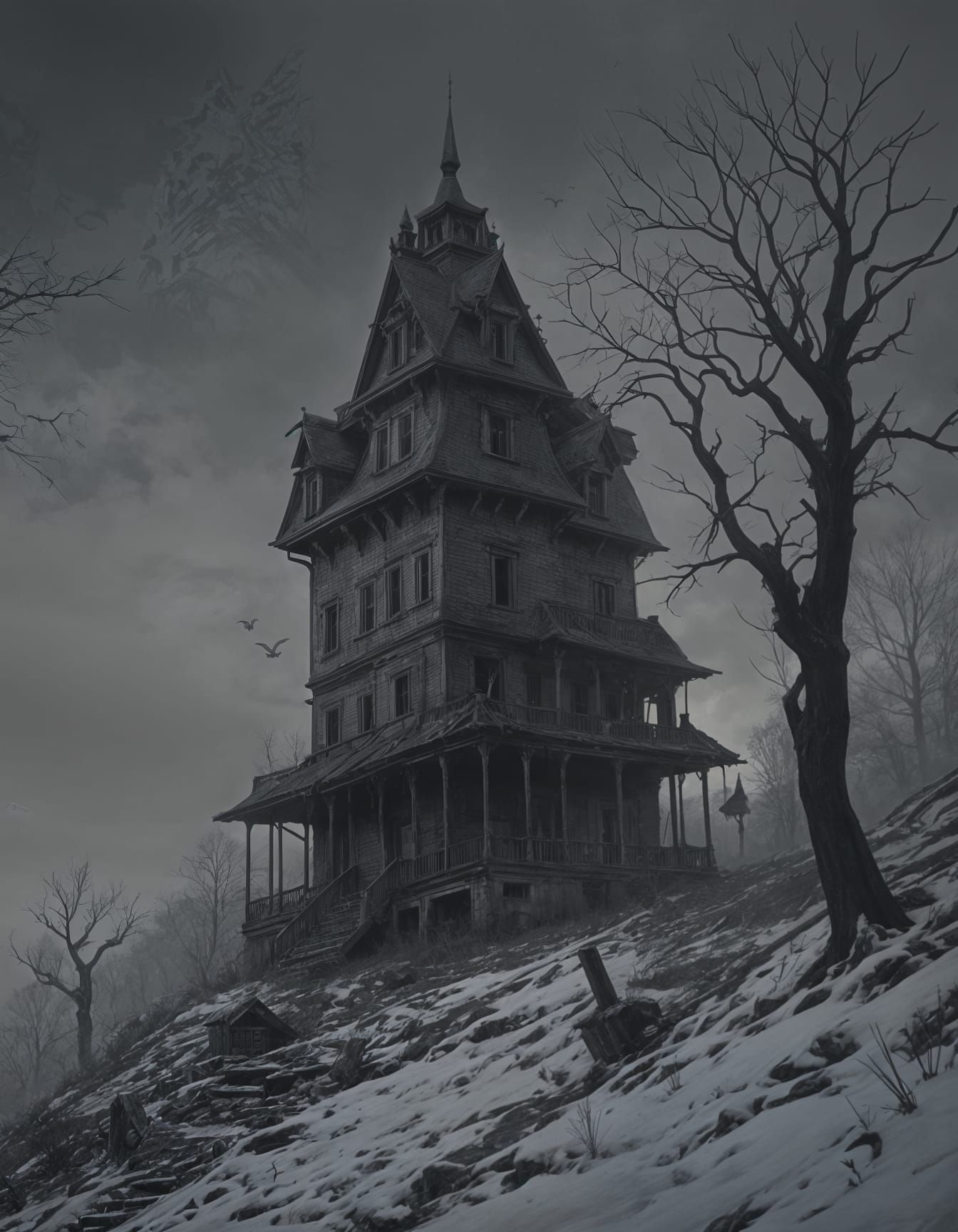 Eerie Haunted House Horror Art