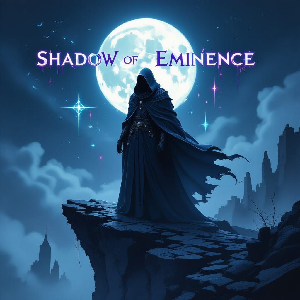 Mysterious Figure on Cliff Under Crescent Moon