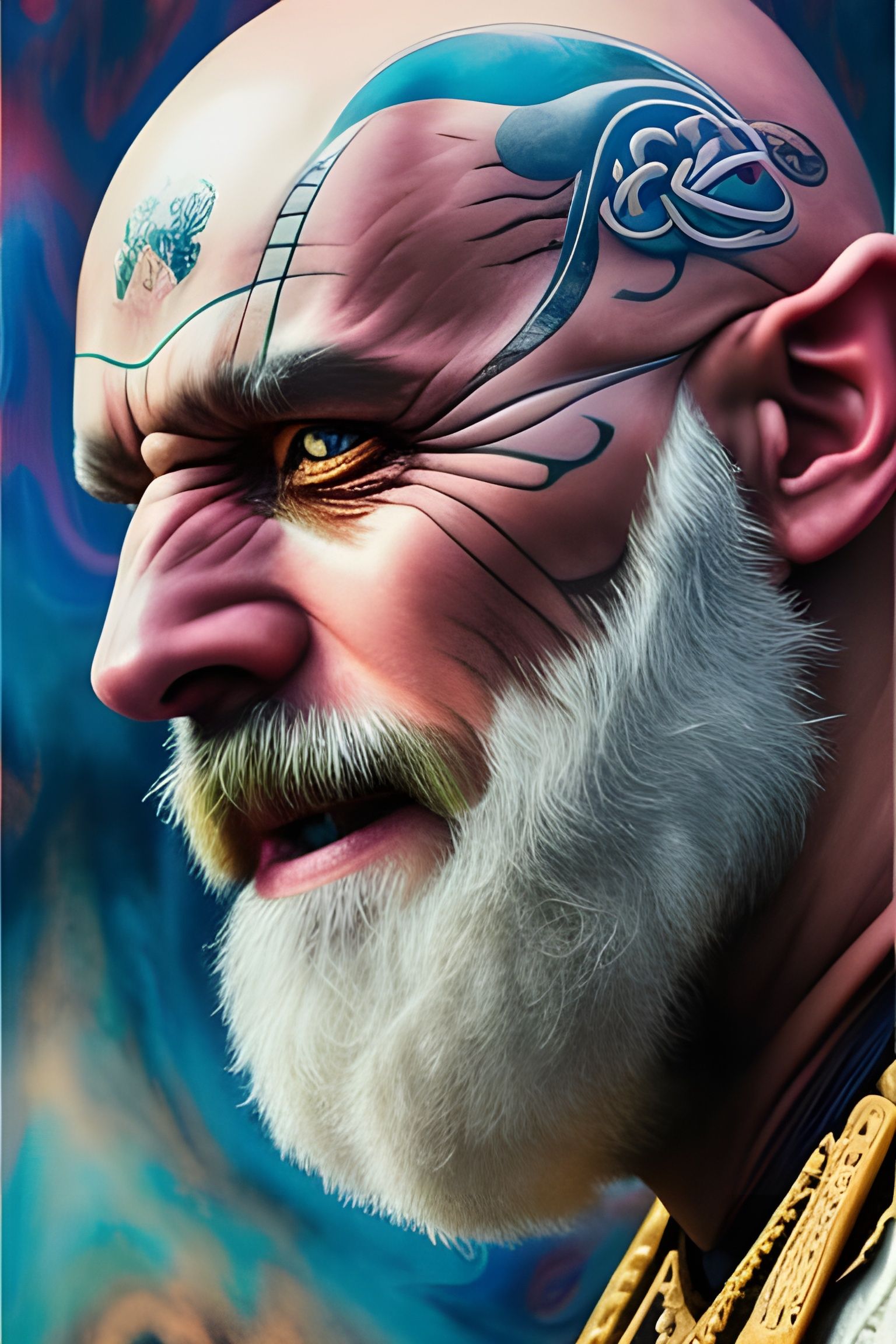 Viking Portrait in Detailed Gouache Ink Style