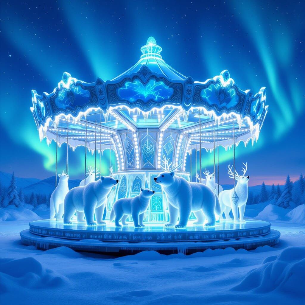Ethereal Ice Carousel With Spectral Arctic Creatures