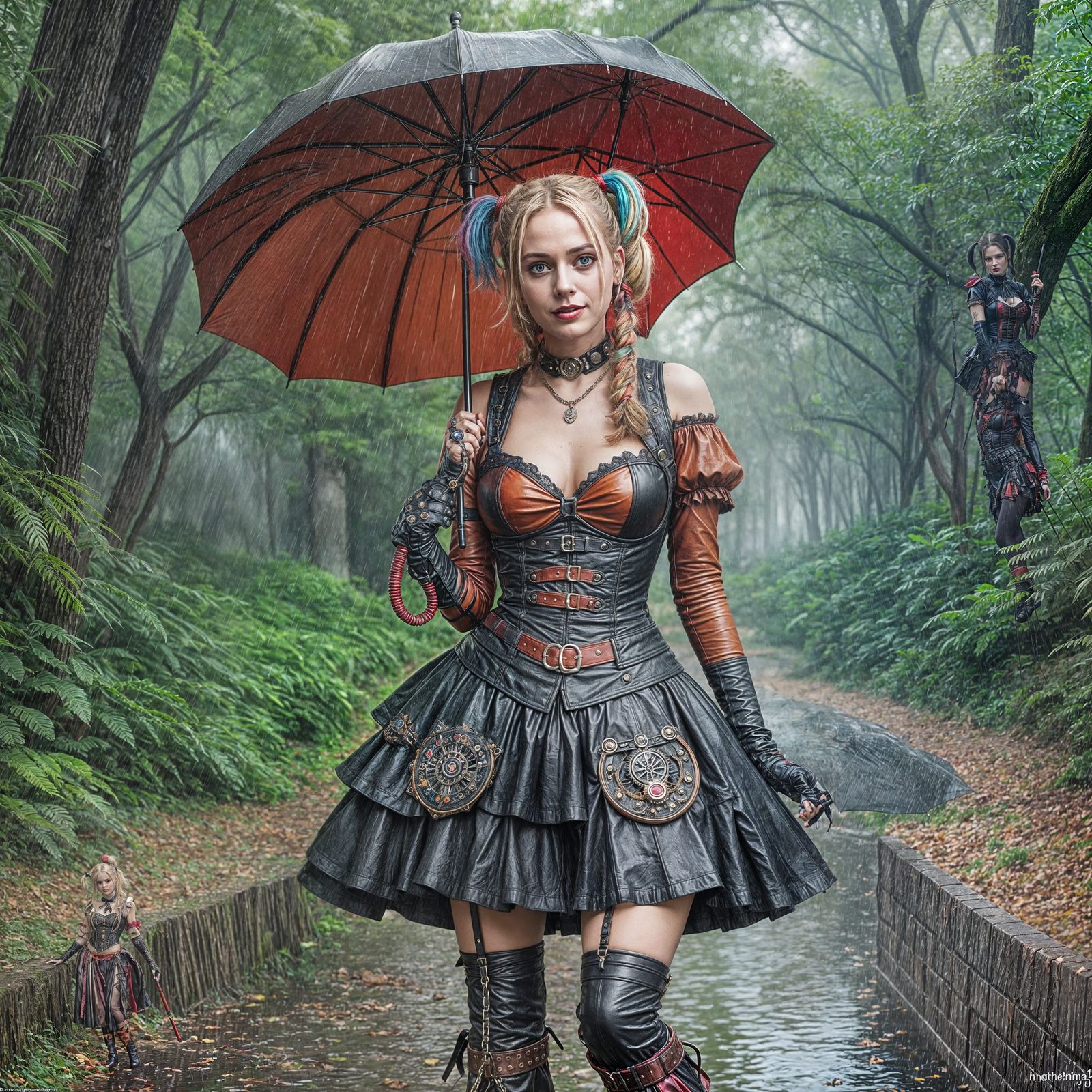 Hyperrealistic Harley Quinn in Steampunk Gothic Style