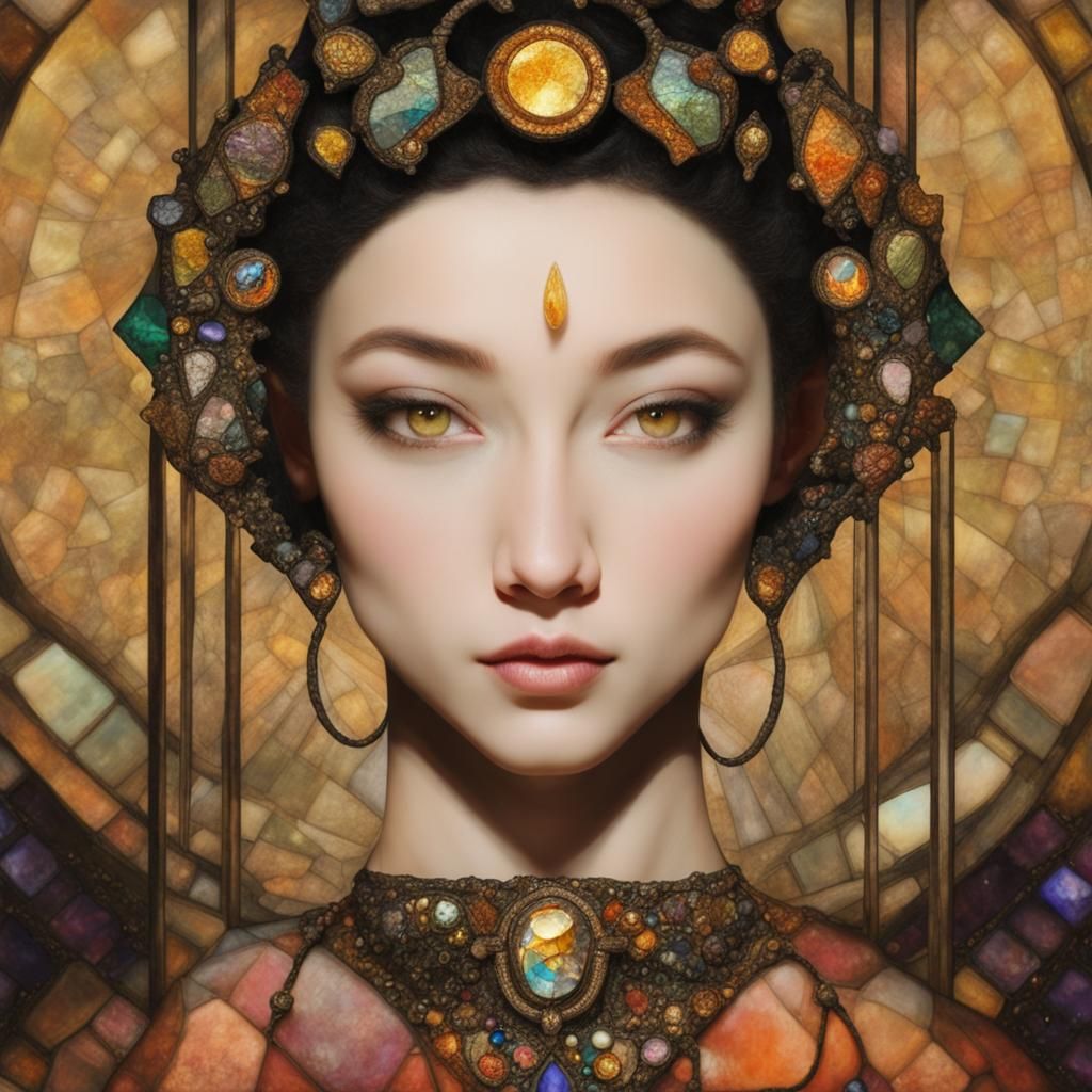 Gem-Encrusted Mineral Order in Stained-Glass Style