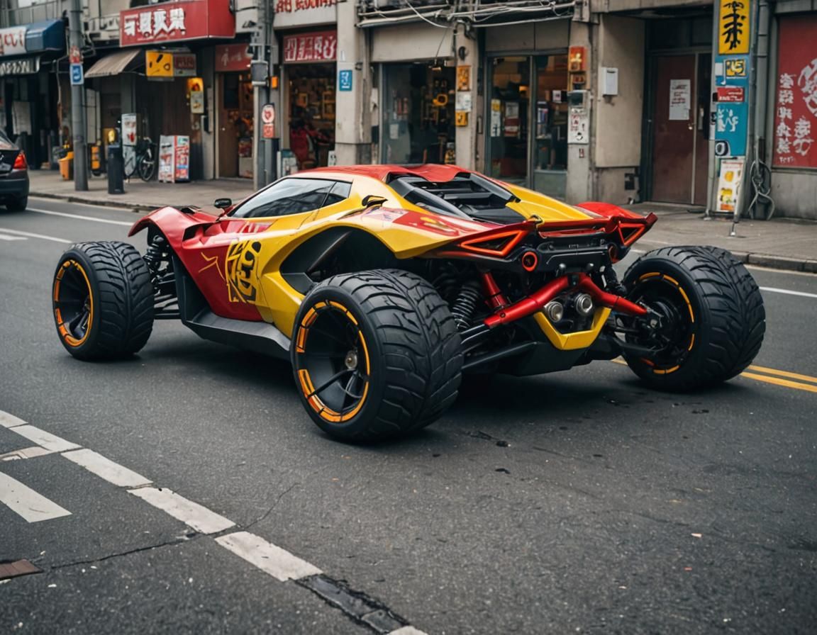 Cyberpunk Muscle Buggy in Futuristic Cityscape