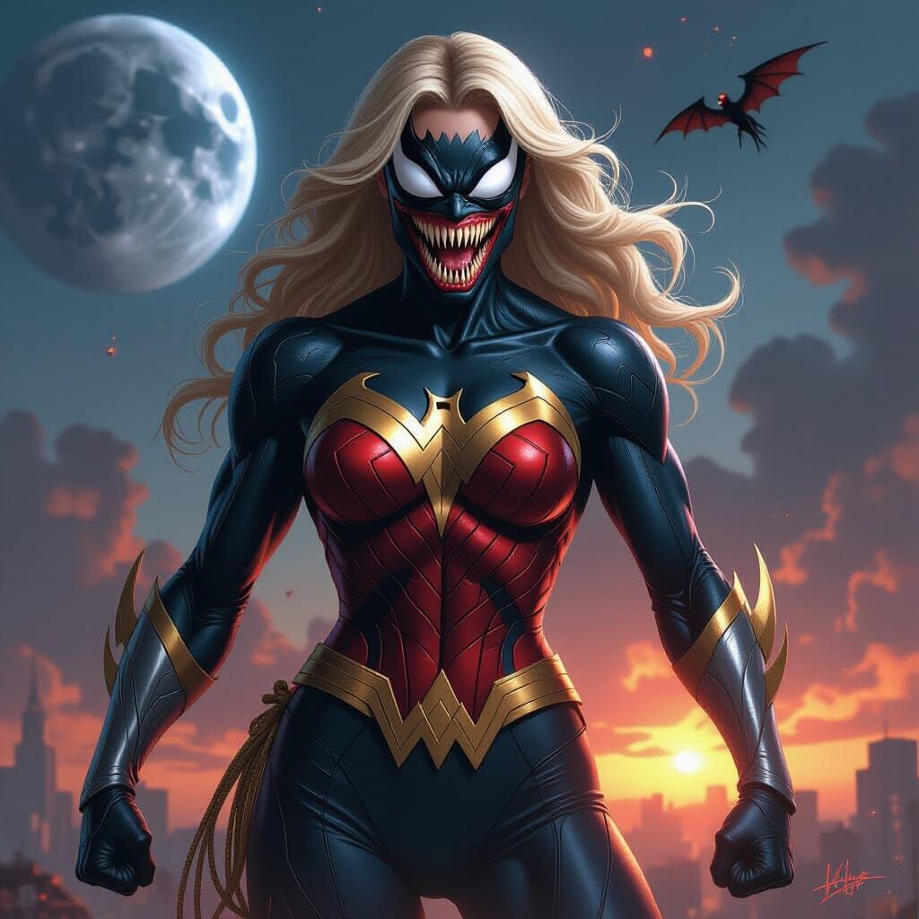 Venomized Wonder Woman in Horror Fantasy Style