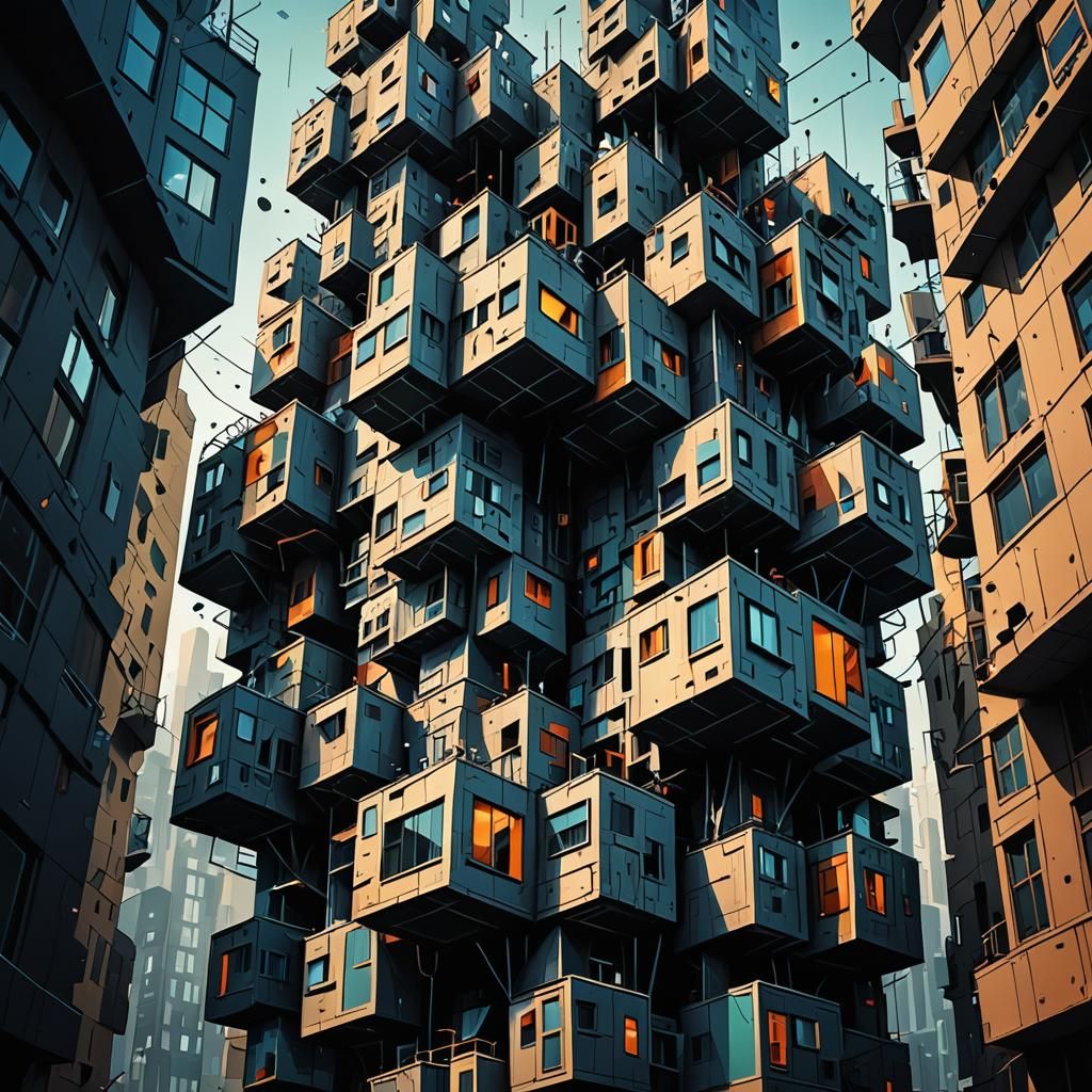 Distorted Cubist Architecture in a Dark Futuristic Reality
