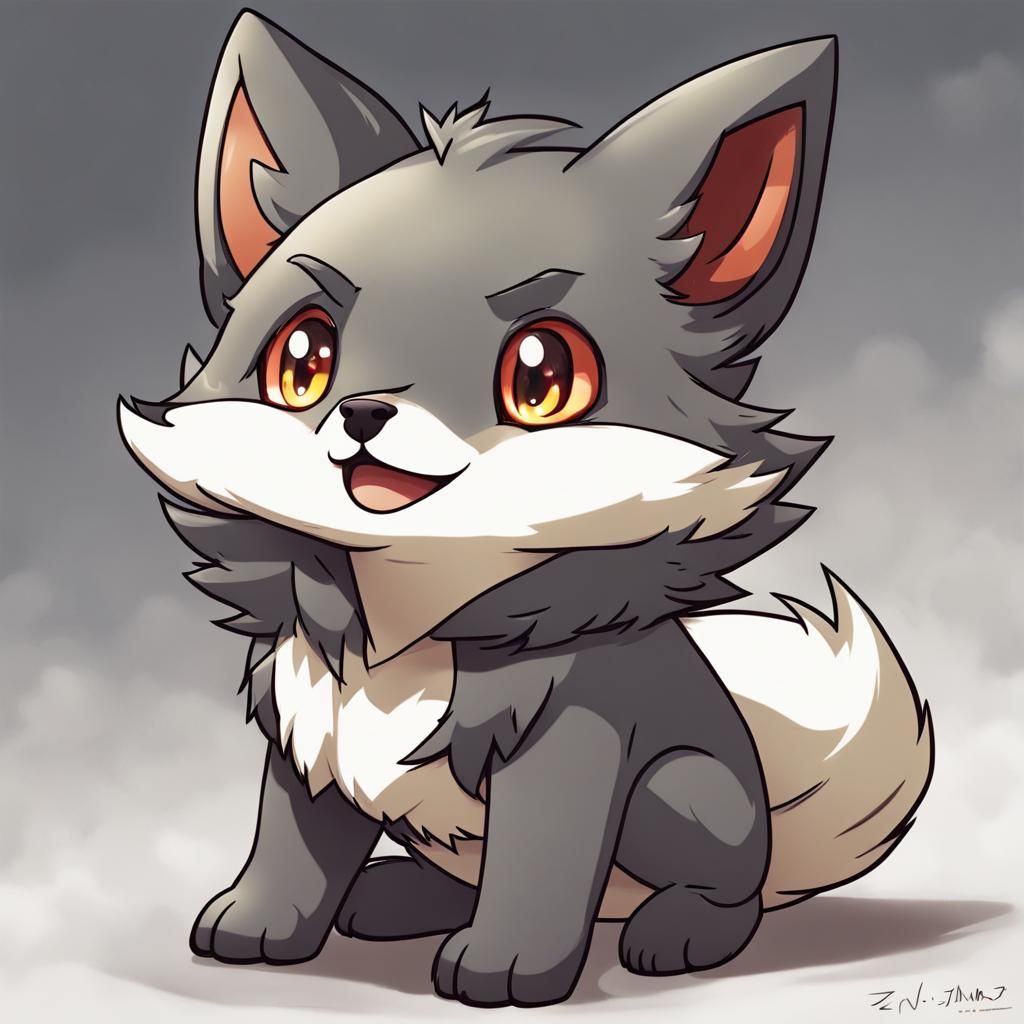 Adorable Chibi Wolf-Fox Pokemon in Anime Style