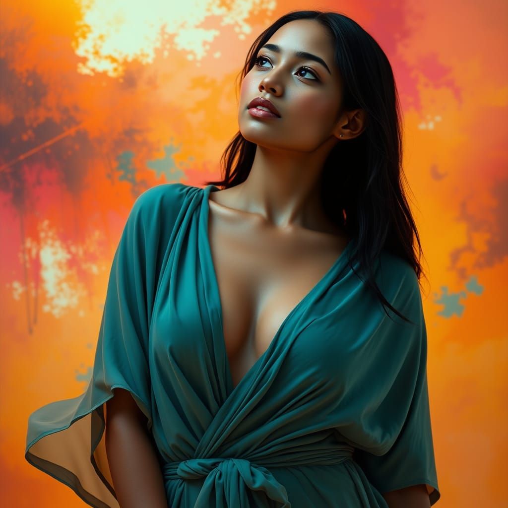 Serene Venezuelan Woman in Dreamy Sunset Portrait
