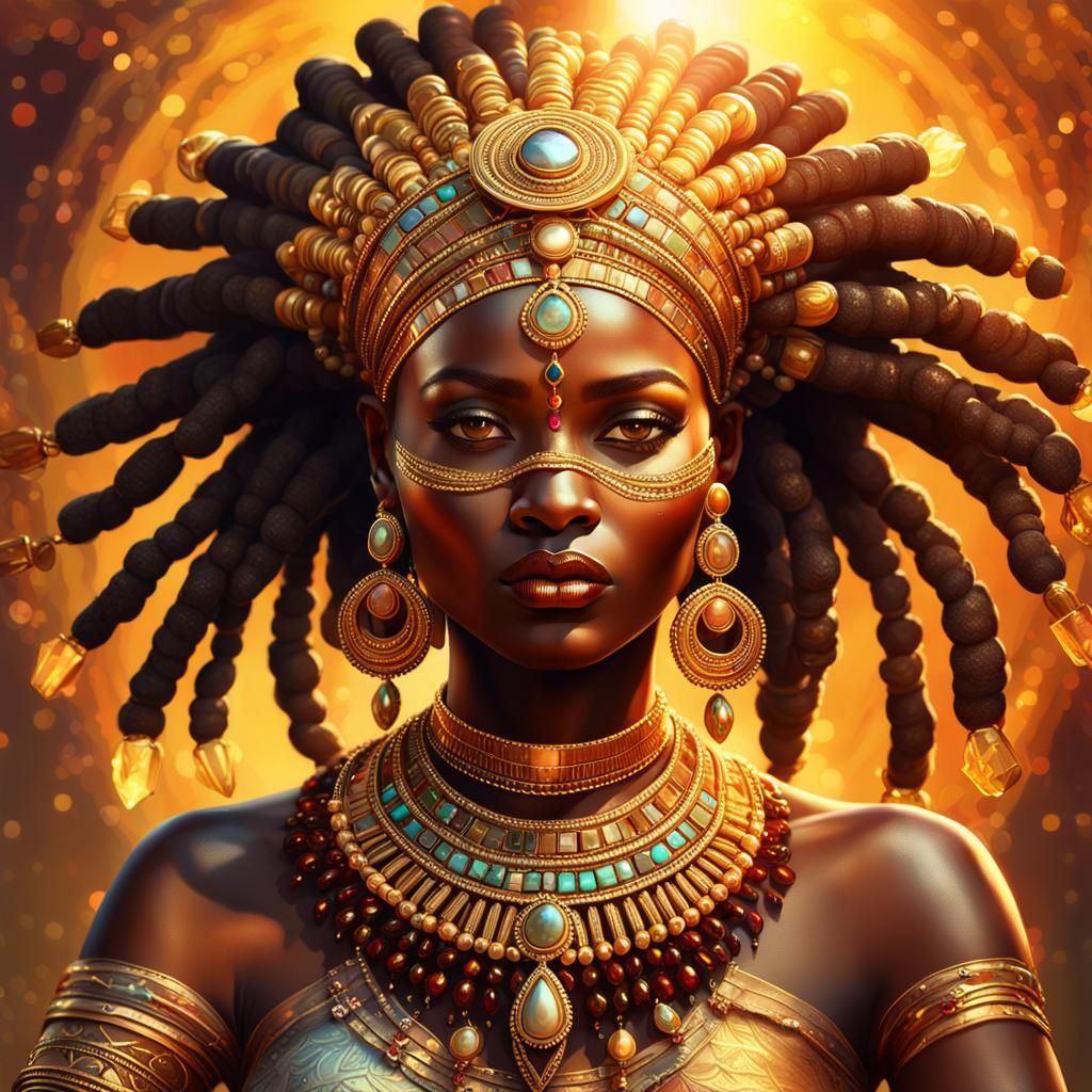 Ancient African-Indian Goddess in Vibrant Oil Painting Style
