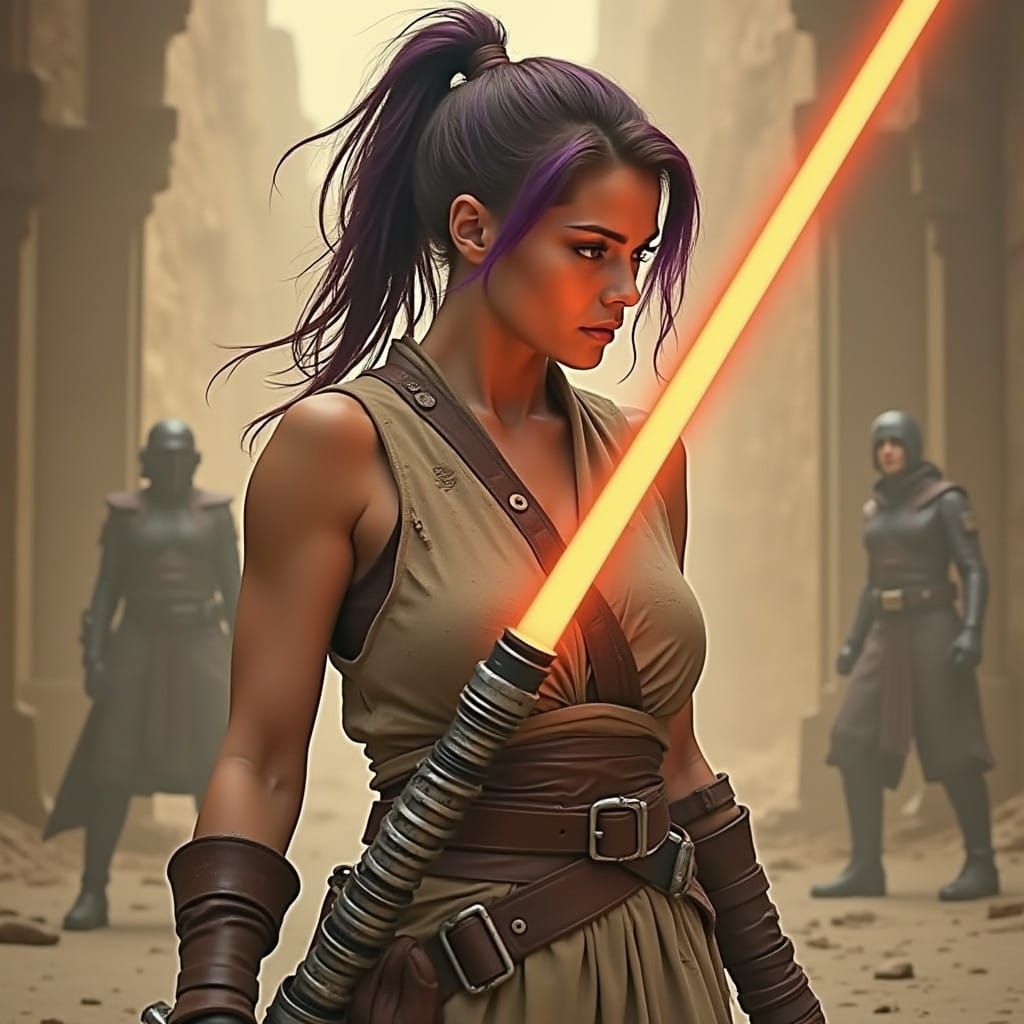 Fierce Female Jedi Warrior in Epic Battle