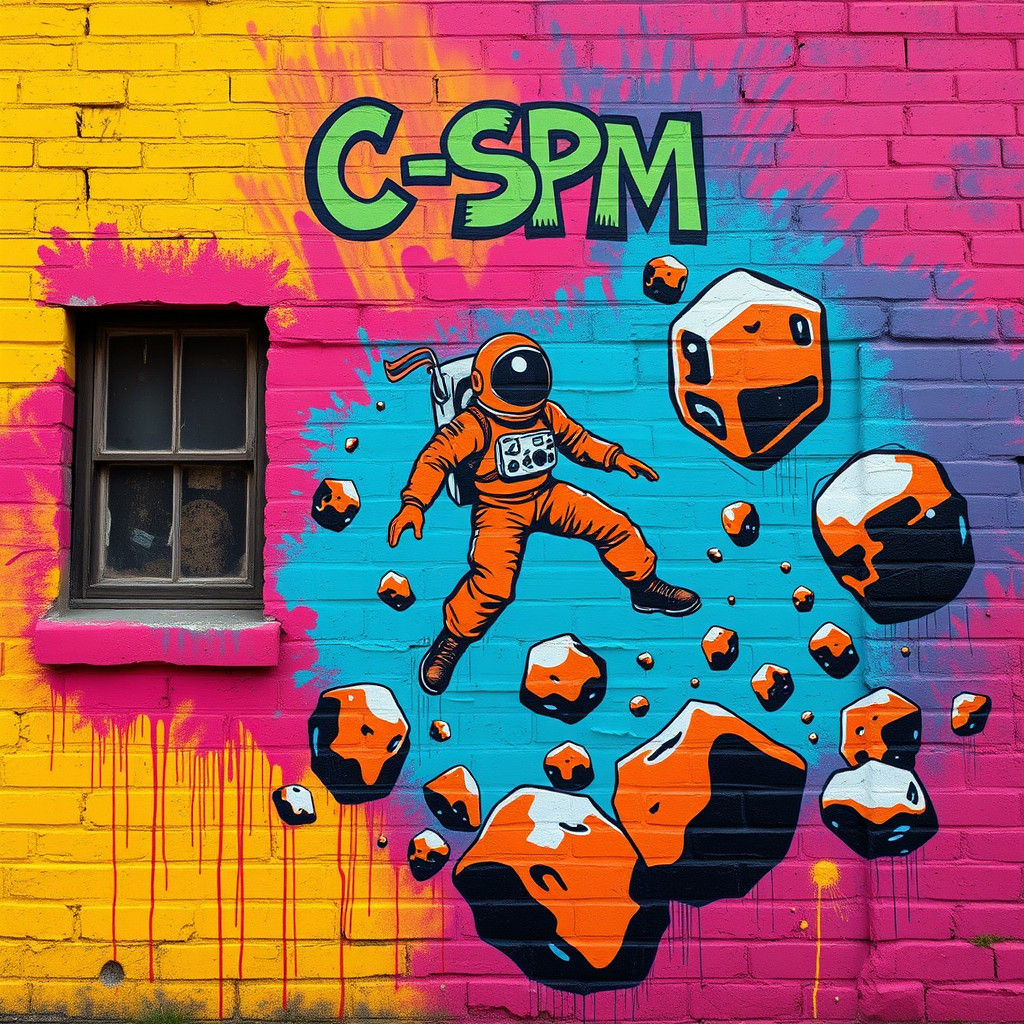 A Graffiti wall with a spaceman C-SPM