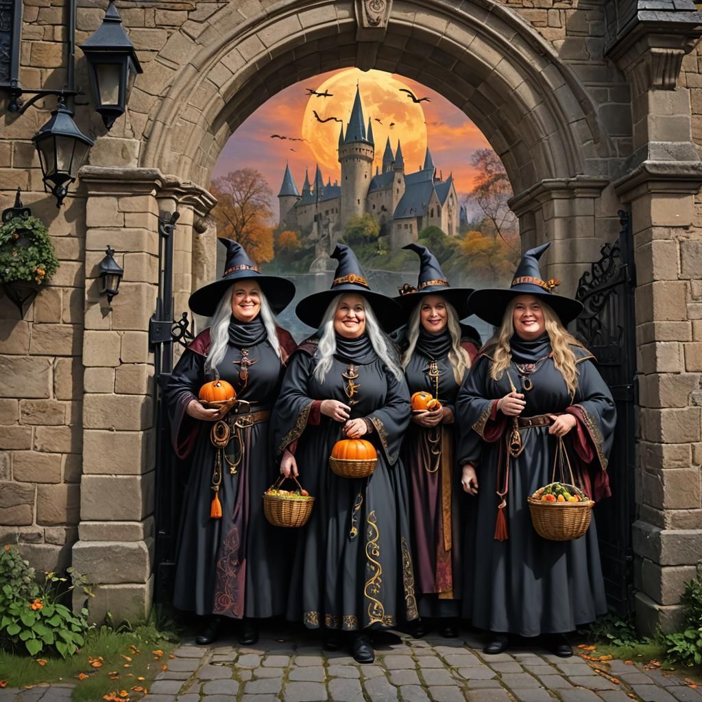 Witches at Medieval Gate, Surreal Graffiti Art