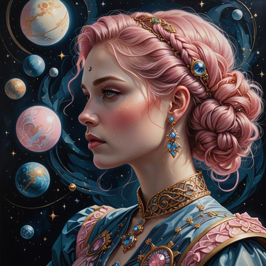 Renaissance Portrait: Woman with Pink Braided Hair
