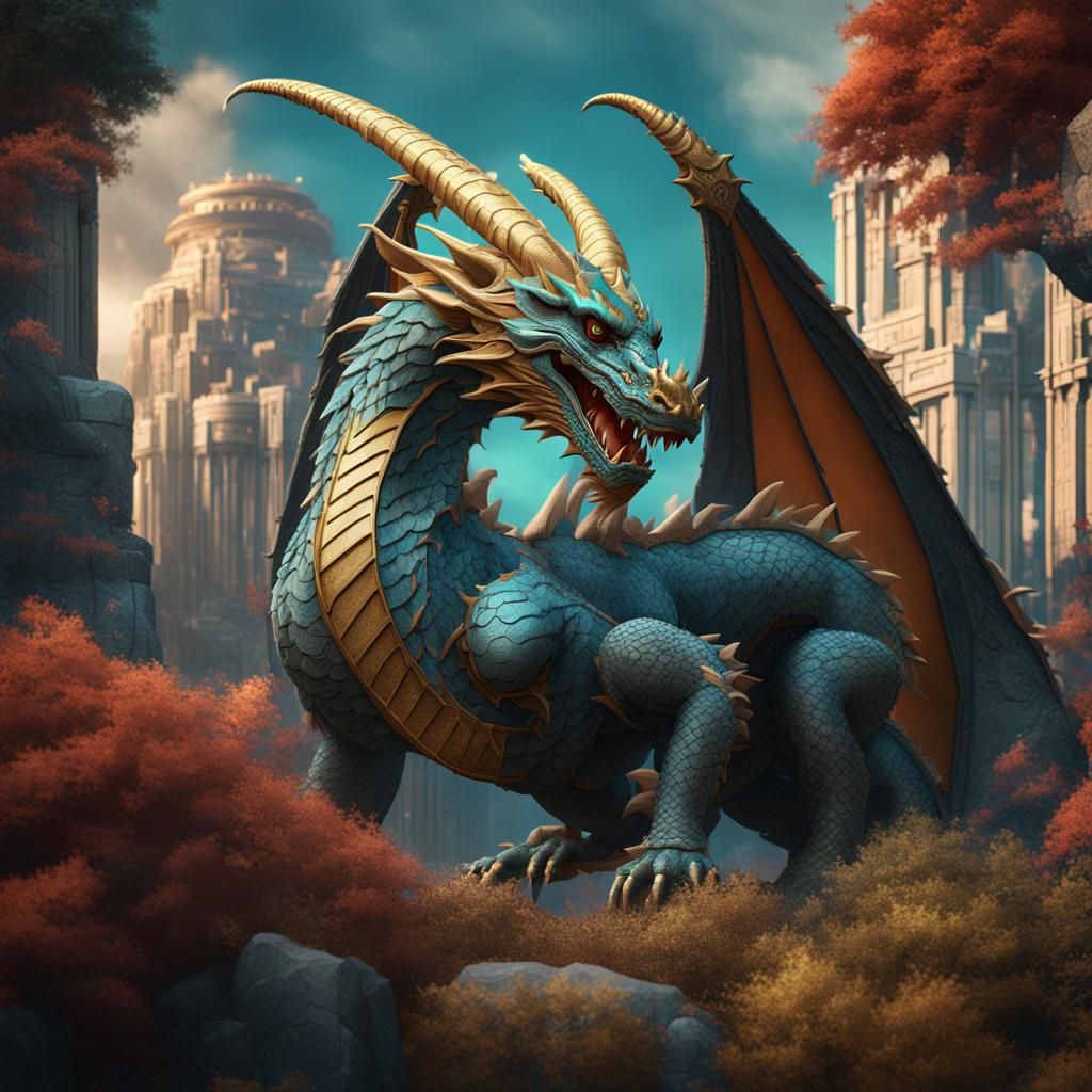 Art Deco Dragon: Detailed Fantasy Concept Art