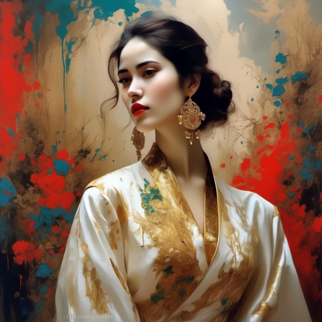 Gothic Oil Painting of Syrian Woman in Noir Style