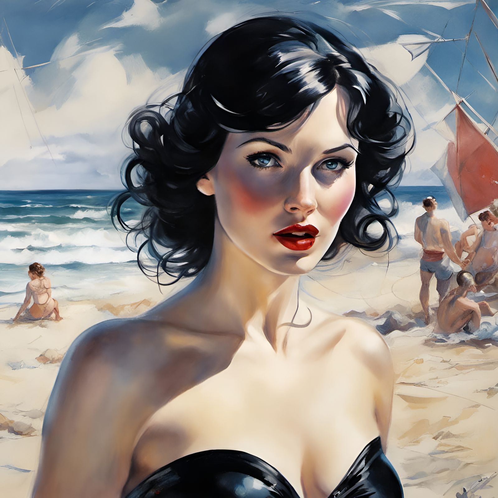 Snow White Portrait on the Beach in Art Style