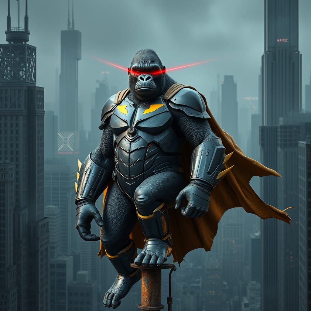 Gritty, Futuristic Gorilla Hero Rises on Dystopian Cityscape