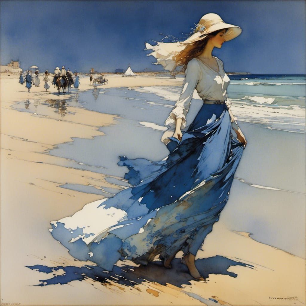 Rhapsody in Blue: A Dreamy Seaside Illustration