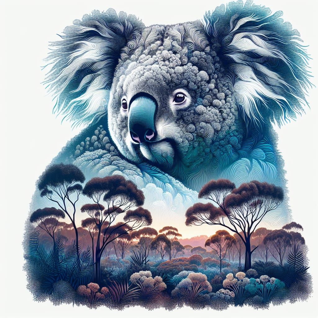 Koala in Bushland: Double Exposure Watercolor Art