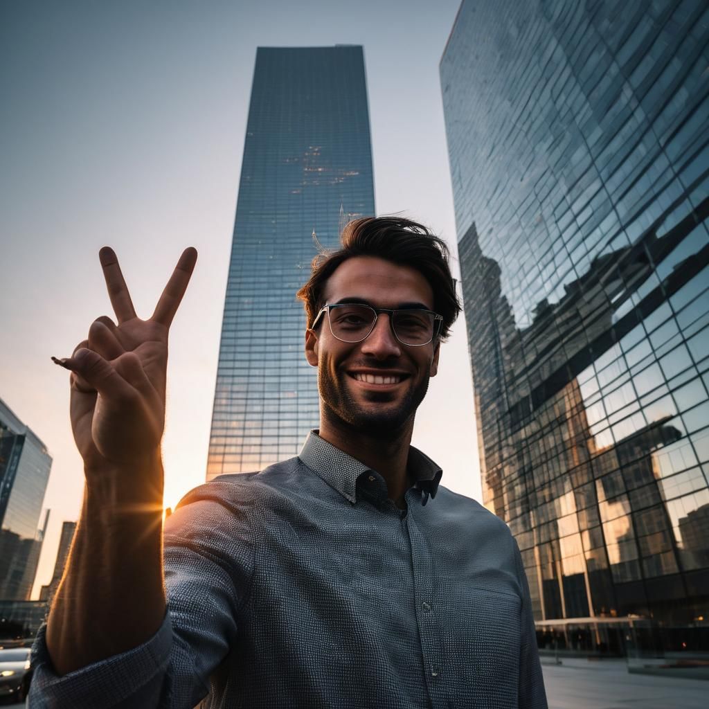 Cityscape Sunset Photobomb with Shadow Figure