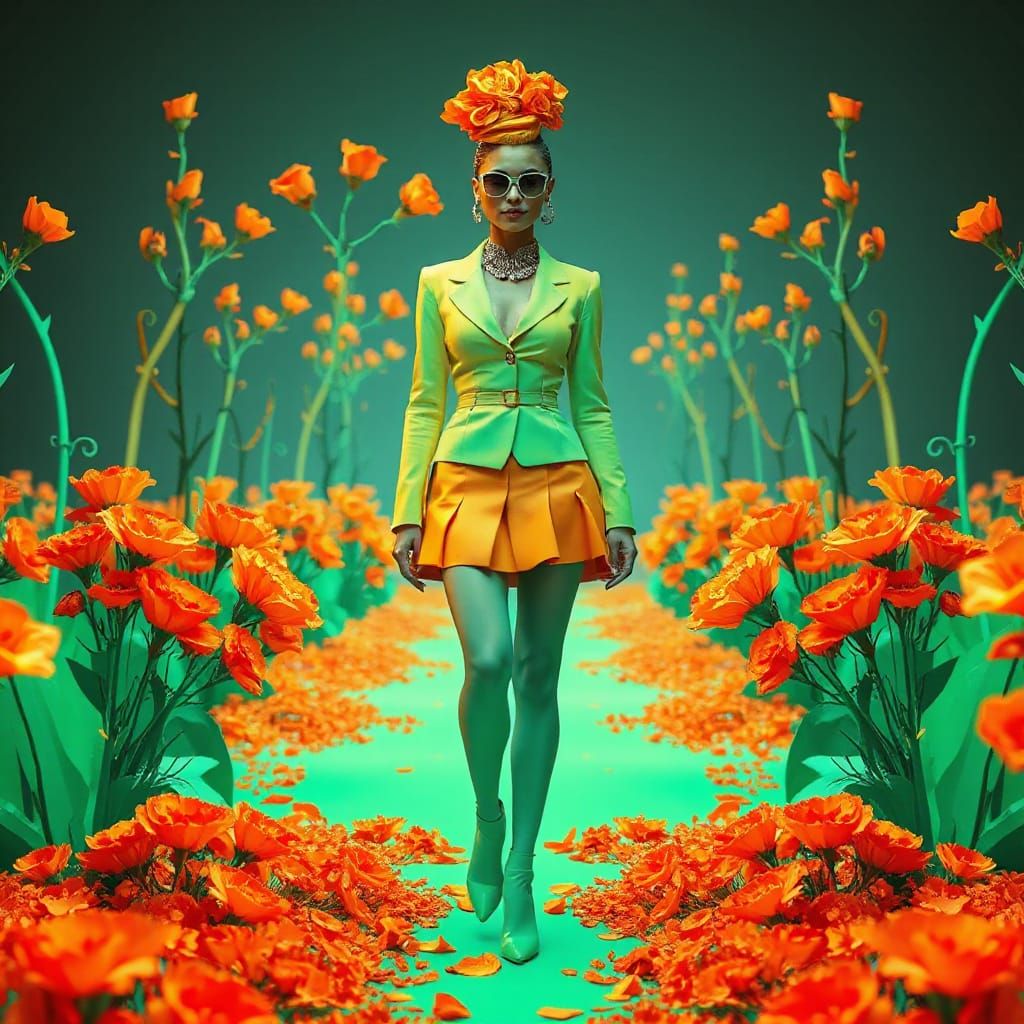 Neon Fashionista in Haute Couture Pop Art