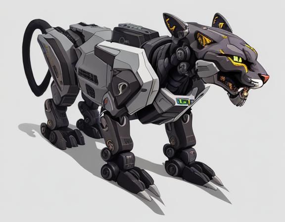 Robotic Cougar Cat Mecha in Anime Style