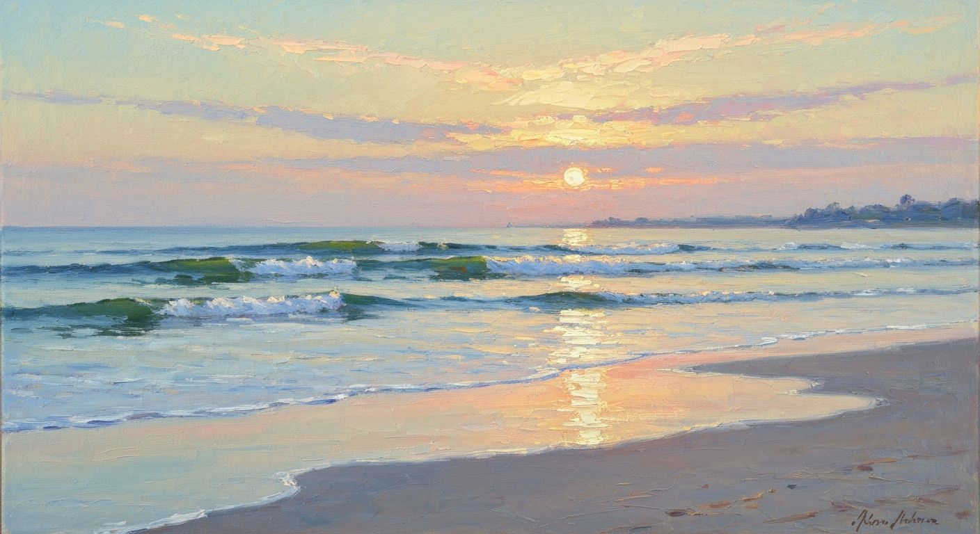 South Carolina Beach at Dawn: Impressionist Oil Painting