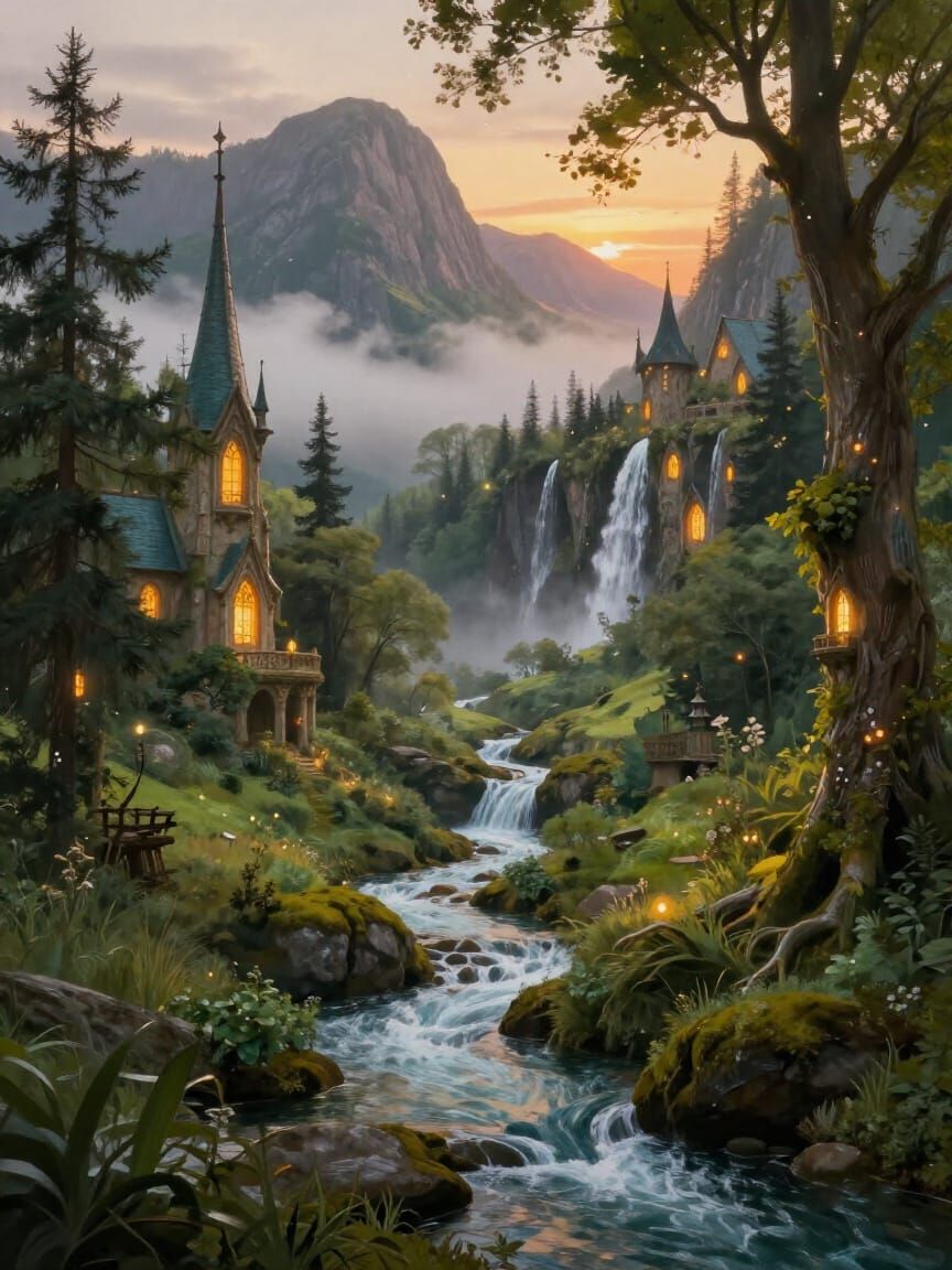 Enchanted Rivendell Valley at Twilight