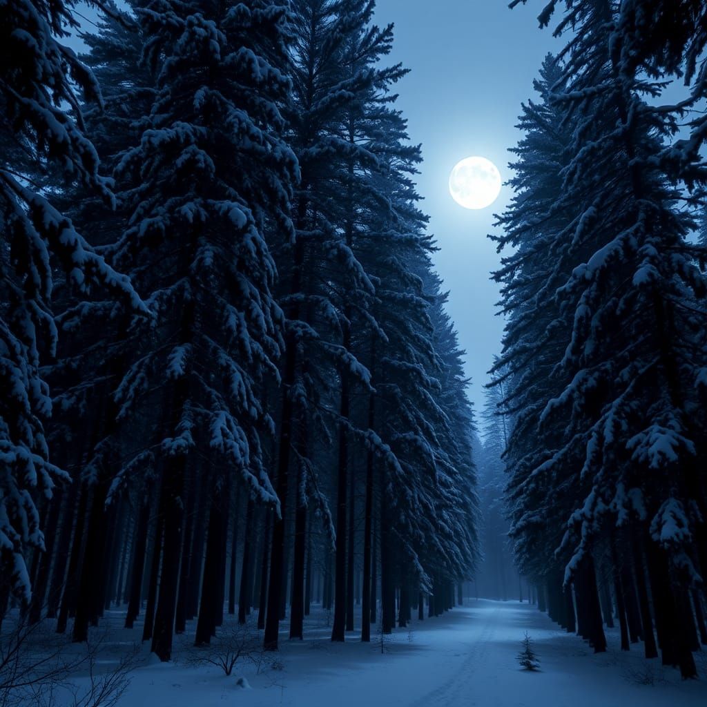 Moonlit Winter Forest in Ultra-Realistic Detail