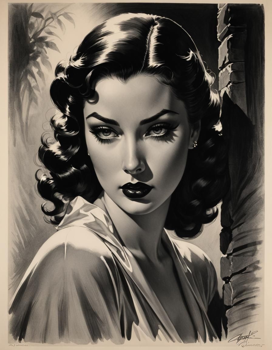 Mysterious Woman in Shadows: Vintage Pin-Up Art