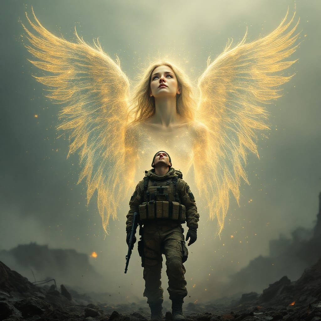 Soldier Protected by Mother's Love, Digital Art