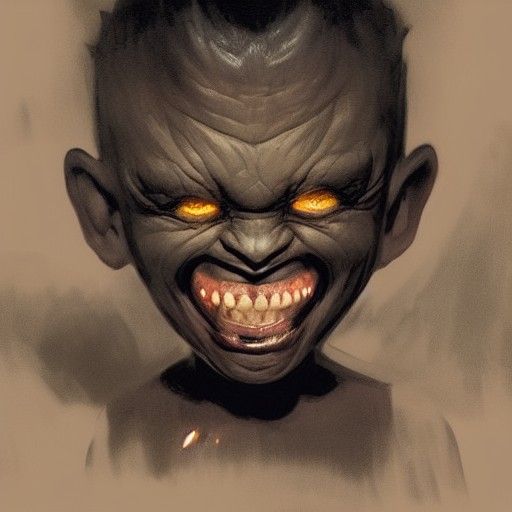 Sinister Monster Grins at Scared Boy