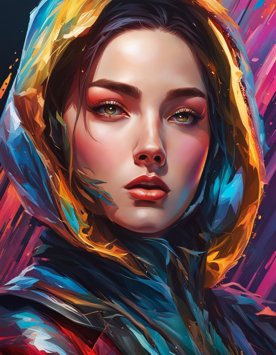 Colorful Hyperrealistic Girl Portrait in Splash Art Style