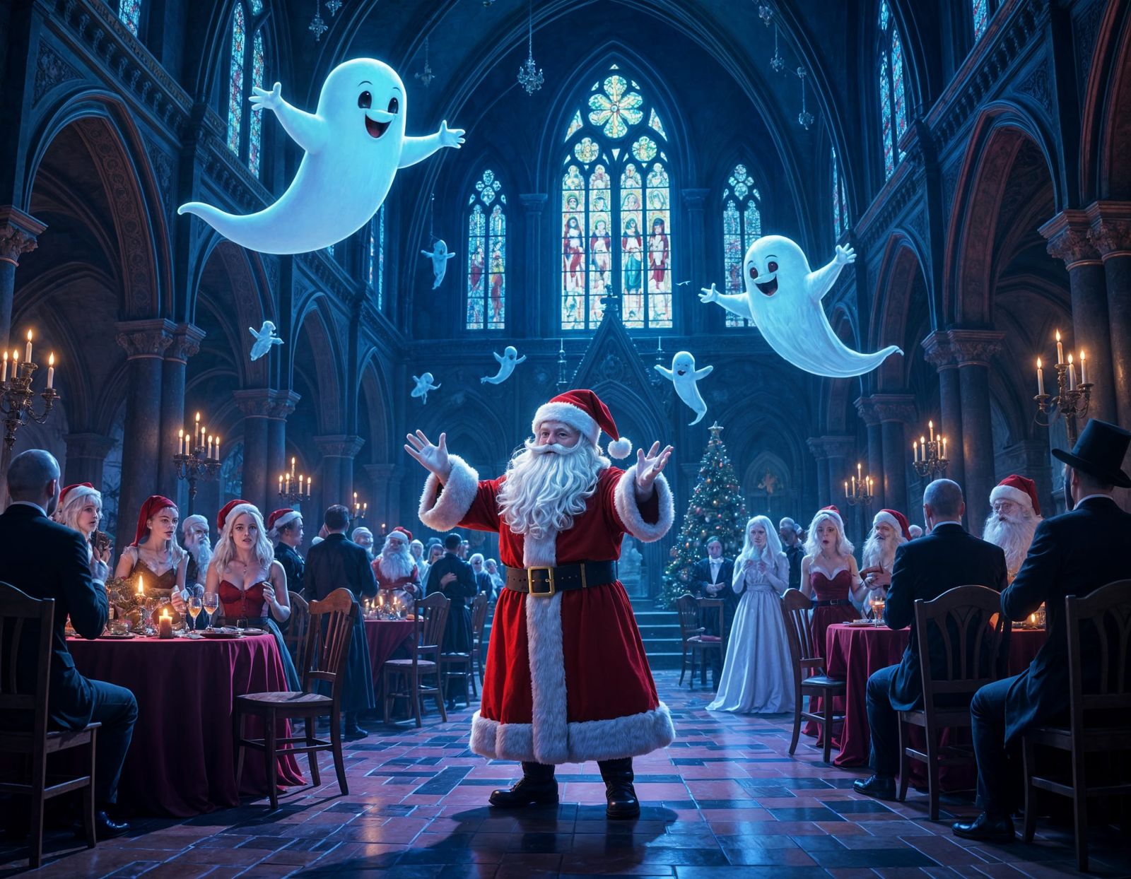 Haunted Christmas Party with Santa and Casper in a Church