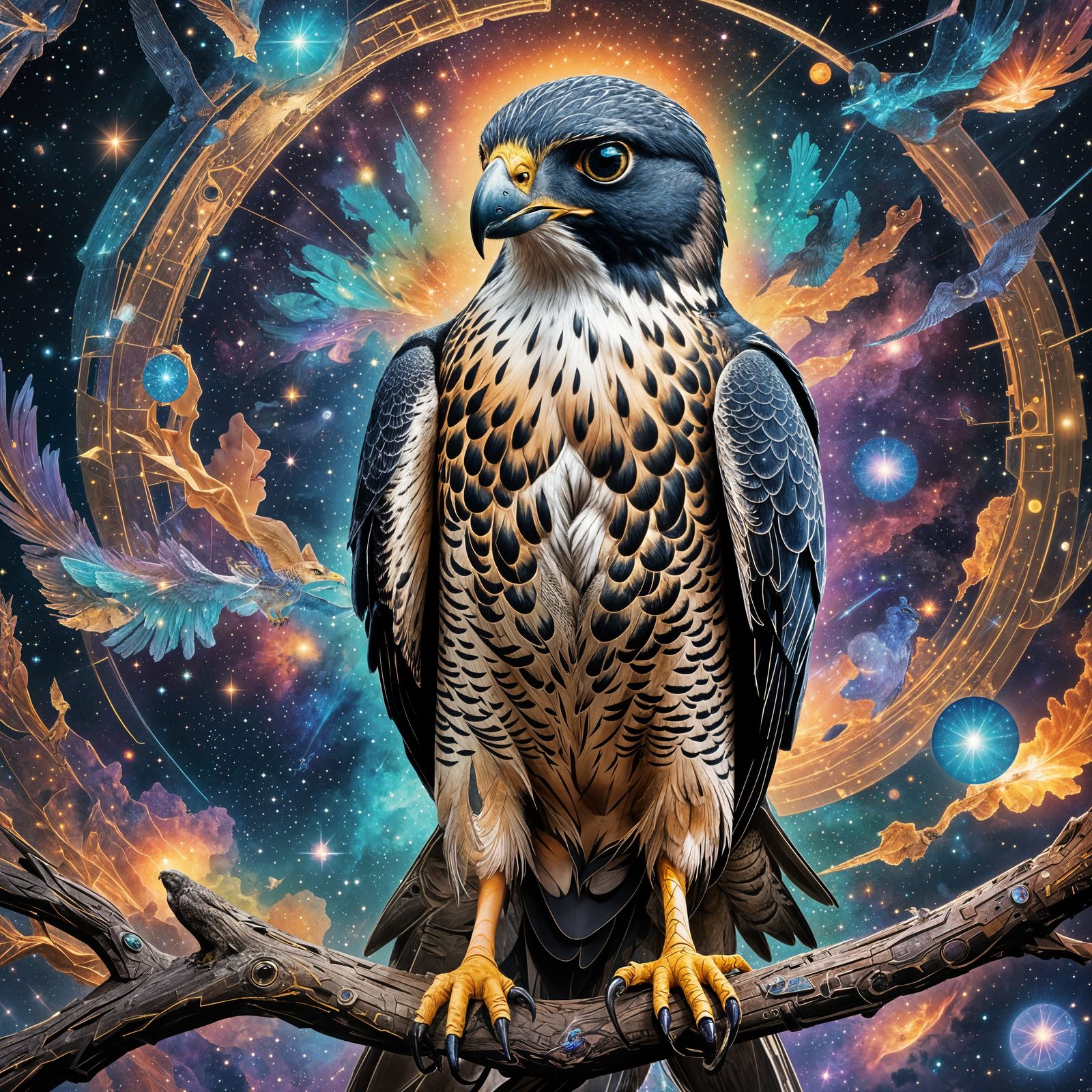 Holographic Peregrine Falcon Cosmic Illustration