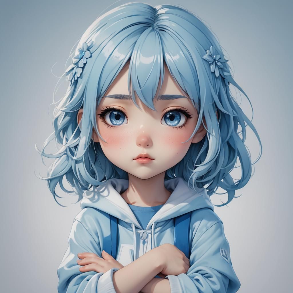 a cute chibi light blue sweet girl