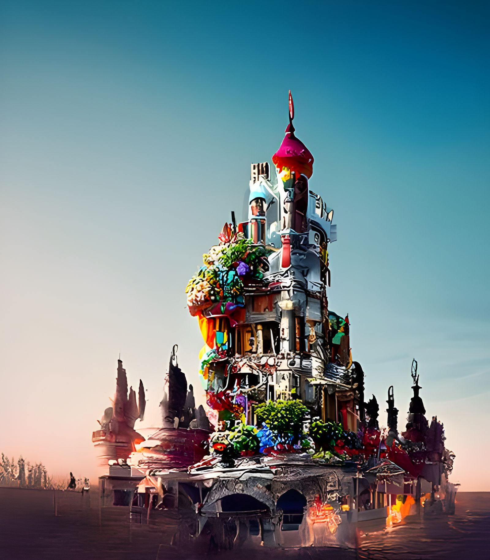Rainbow Flower Castle: Hyperdetailed Digital Art