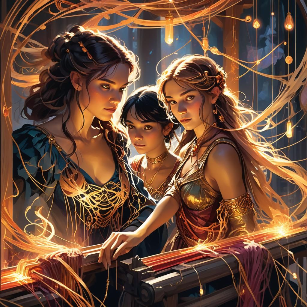 Arachnia at Her Loom: Fantasy Oil Painting