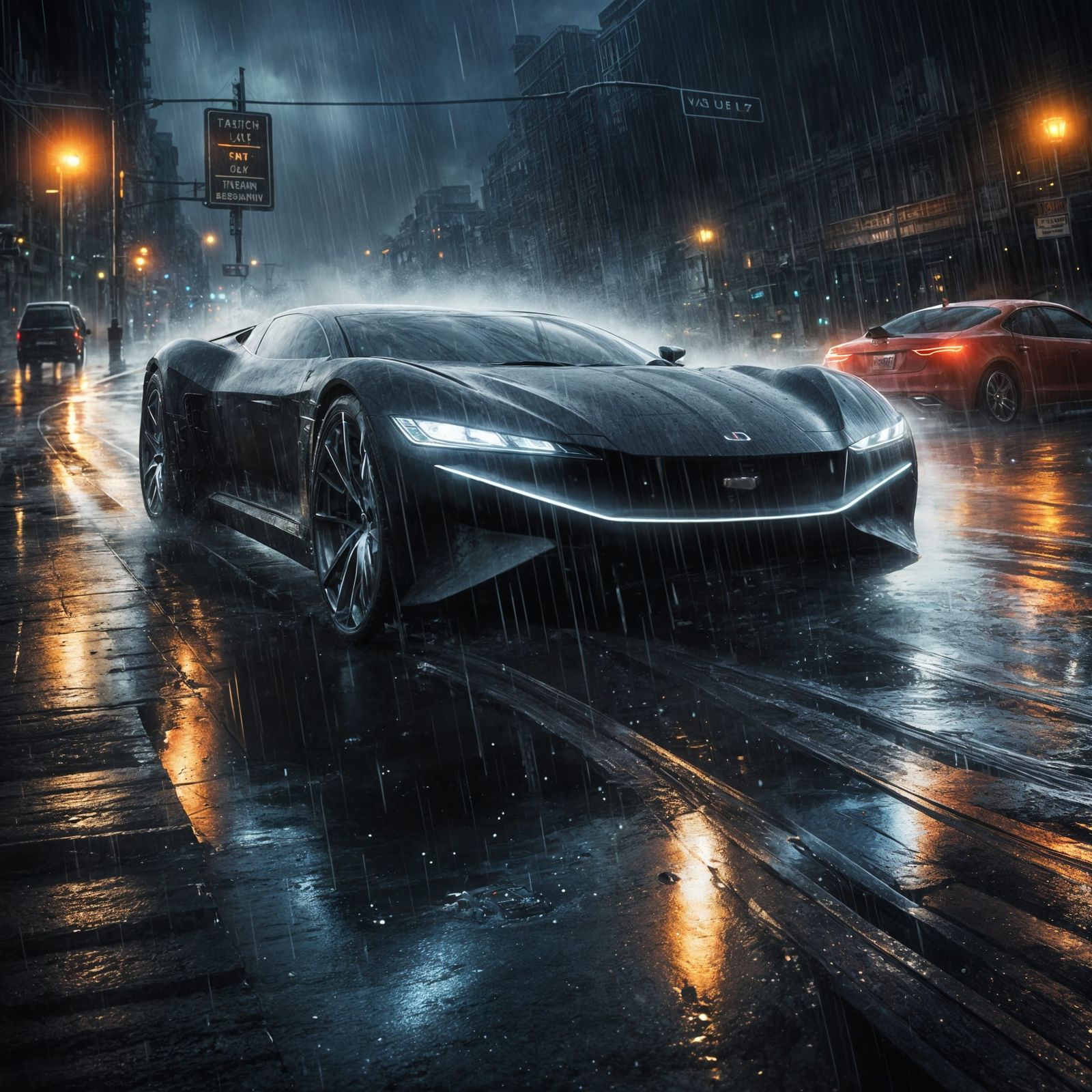 Car in Stormy Weather: Ultra-Realistic 8K Art