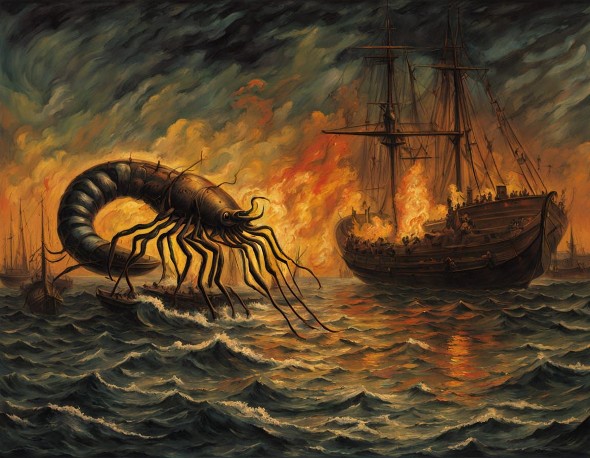 Distorted Hybrid Creature in a Hellish Landscape