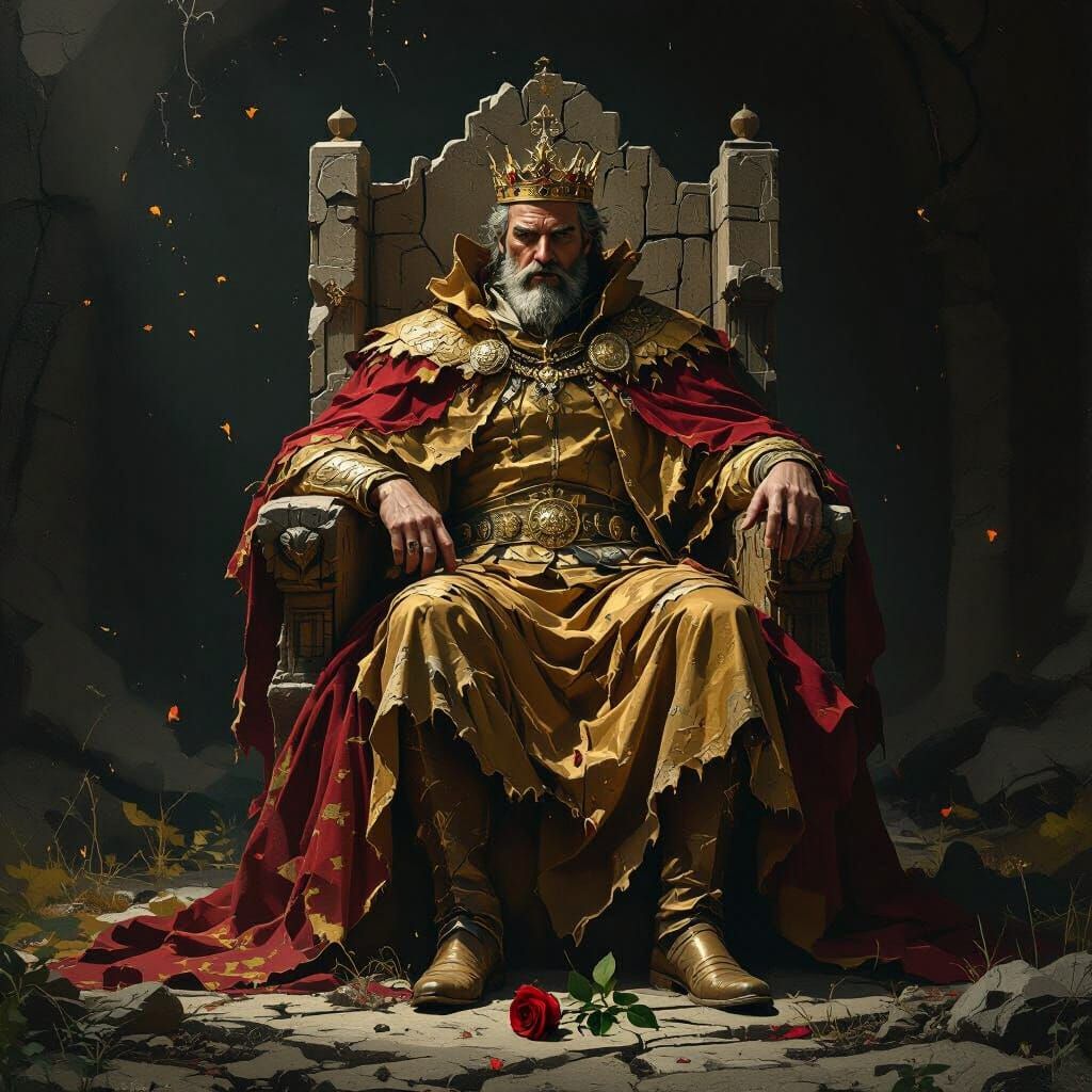 Regal King in Ruined Castle, Epic Fantasy Art