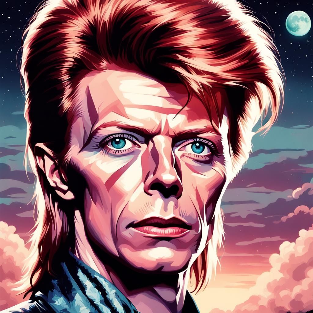 David Bowie Portrait Illuminated by Moonlight